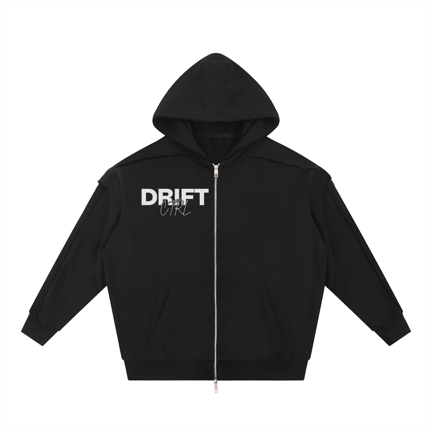 Contrast Tape Raw Edge Double Layered Zip Hoodie